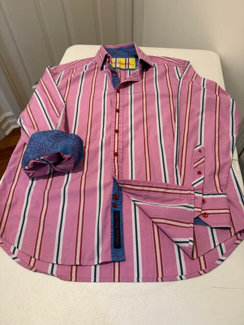 Robert Graham Pink Multi-Stripe Button-Down Shirt Spring/ Summer Pool/ Beach L